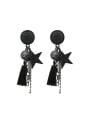 thumb Fashion Gun Color Plated Black Resin stone Velvet Tassels Drop Earrings 0