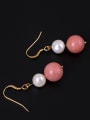 thumb Personalized Pink Stone Bead Freshwater Pearl 925 Silver Earrings 2