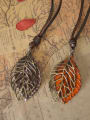 thumb Couples Leaf Shaped Cownhide Leather Necklace 1