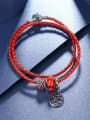 thumb Red leaf Shaped Rhinestones Leather Bracelet 3