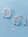 thumb 925 Sterling Silver With  Cubic Zirconia Simplistic Moon Stud Earrings 0