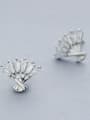 thumb Tiny Personalized Fan shaped Zirconias 925 Silver Stud Earrings 2
