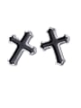 thumb 925 Sterling Silver With Platinum Plated Simplistic Cross Stud Earrings 2