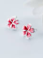 thumb Women Pink Flower Shaped Glue S925 Silver Stud Earrings 0