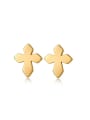 thumb Fashion Gold Plated Cross Shaped Titanium Stud Earrings 0