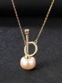 thumb Pure silver 8-8.5mm natural freshwater pearl gold necklace 2