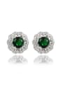 thumb Green Round Shaped Platinum Plated Zircon Stud Earrings 0
