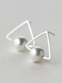 thumb Exaggerated Triangle Shaped Artificial Pearl Silver Stud Earrings 0