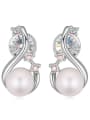 thumb Personalized Imitation Pearl White Crystals-studded Alloy Stud Earrings 4