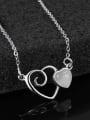 thumb Fashion Hollow Heart Opal stone 925 Sterling Silver Necklace 1