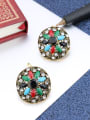 thumb Ethnic style Colorful Resin stones Round Flower Alloy Earrings 2