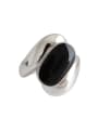 thumb 925 Sterling Silver With Platinum Plated Vintage Black Epoxy Wide Face Free Size Rings 0