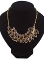 thumb Fashion Marquise Stones-studded Leaves Gold Plated Necklace 2