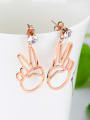 thumb Personalized V Gesture Rose Gold Plated Titanium Drop Earrings 2