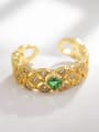 thumb New Golden Pattern Openwork Lace Emerald Free Size Ring 1