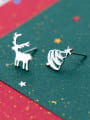 thumb 925 Sterling Silver With Platinum Plated Cute Elk Asymmetric Christmas Tree  Stud Earrings 1