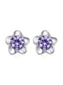 thumb Tiny Cubic Purple Zircon Flower 925 Silver Stud Earrings 0
