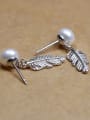 thumb Exquisite White Freshwater Pearl Little Feather 925 Silver Stud Earrings 1