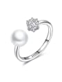 thumb Sterling silver zircon natural freshwater pearl free size ring 0