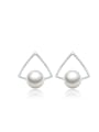 thumb Hollow Triangle Shape Shell Pearls Stud Earrings 0