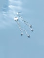 thumb 925 Sterling Silver With Smooth Beads Simplistic Chain Threader Earrings 2
