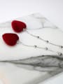 thumb Fashion Red Suede Heart 925 Silver Drop Earrings 3