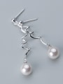 thumb 925 Sterling Silver With Platinum Plated Simplistic  Wave  Drop Earrings 2