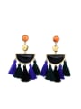 thumb National Style Geometric Stones Tassel Drop Chandelier earring 0