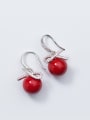 thumb Personality Bowknot Shaped Red Artificial Pearl Drop Earrings 0