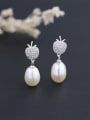 thumb Exquisite Cubic Zirconias-covered Apple Freshwater Pearl 925 Silver Stud Earrings 0