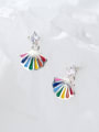 thumb 925 Sterling Silver With Platinum Plated Cute Color Sector Stud Earrings 0