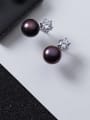 thumb High Quality Round Shaped Artificial Pearl Silver Stud Earrings 1