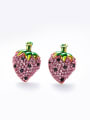 thumb Fashion Strawberry Shiny Zirconias Copper Stud Earrings 0