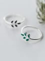 thumb S925 Silver Small Fresh Single Olive Leaf Opening Ring and cuff Earring 1