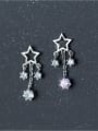 thumb S925 Silver Elegant Fashionable Star Zircon Tassel Short drop earring 0