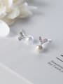 thumb S925 Silver Small zircon Heart-Shaped Shell Pearl stud Earring 0