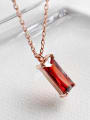 thumb Sterling silver simple red square zircon stud earrings and short necklace 4