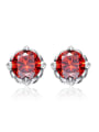 thumb Simple Red Cubic Zircon 925 Silver Stud Earrings 0