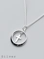 thumb S925 Silver Necklace Pendant female fashion simple circular cross necklace round necklaces D4295 1