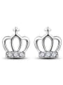 thumb Zircons White Gold Plated Crown Shaped Stud Earrings 0