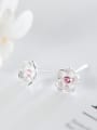 thumb S925 Silver Sweet Sakura Flower Pink Zircon stud Earring 1