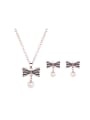 thumb Alloy Rose Gold Plated Fashion Artificial Pearl Bowknot Two Pieces Jewelry Set 0