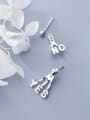 thumb 925 Sterling Silver With Platinum Plated Cute Monogrammed Rear-mounted Earrings 2