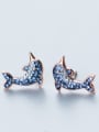 thumb Pure silver Rhinestone gradually change the Blue Dolphin Earrings 0