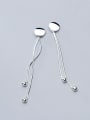 thumb 925 Sterling Silver With Smooth Beads Simplistic Chain Threader Earrings 0
