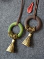 thumb Wooden Round Shaped Tassel Necklace 2