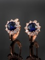 thumb Luxury Rose Gold Plated Blue Flower Shaped Clip Earrings 1
