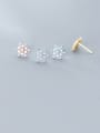 thumb 925 Sterling Silver With Platinum Plated Simplistic Snowflake  Stud Earrings 1