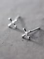 thumb 925 Sterling Silver With Silver Plated Simplistic Cross Stud Earrings 0