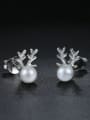thumb Tiny Deer Antlers White Imitation Pearl 925 Sterling Silver Stud Earrings 0